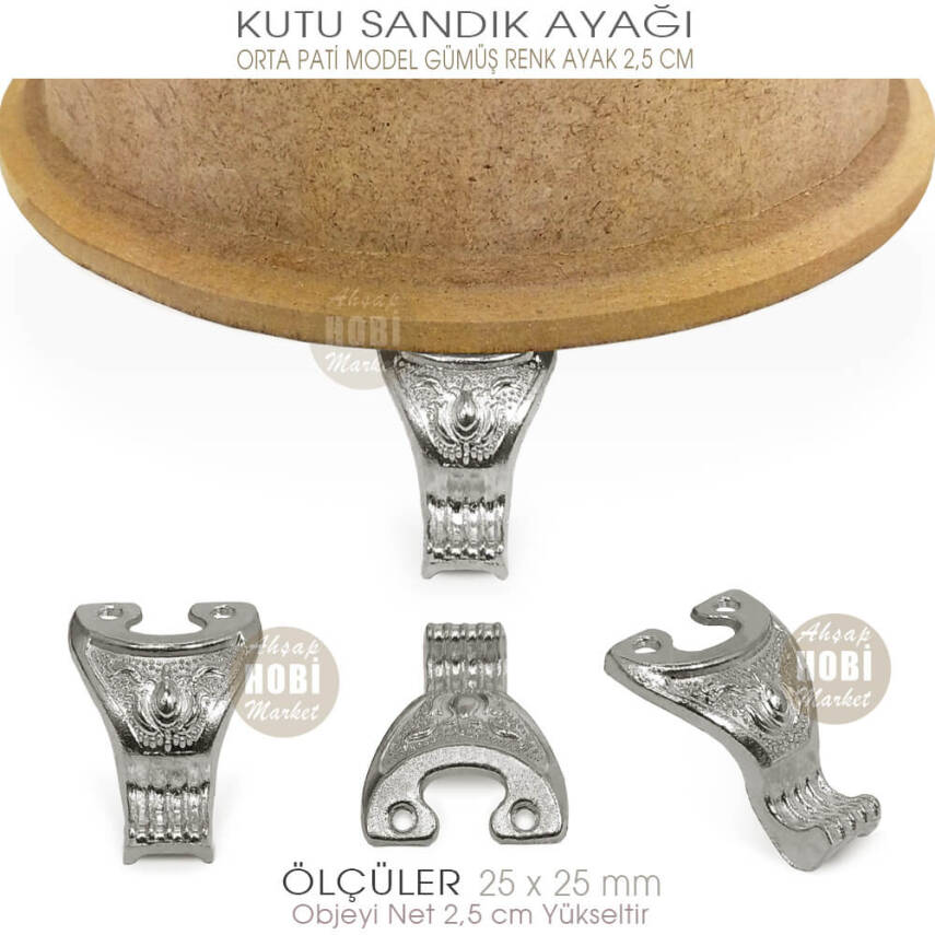 Metal Kutu Ayağı Pati Model (25x25 mm) Parlak Gümüş - 4