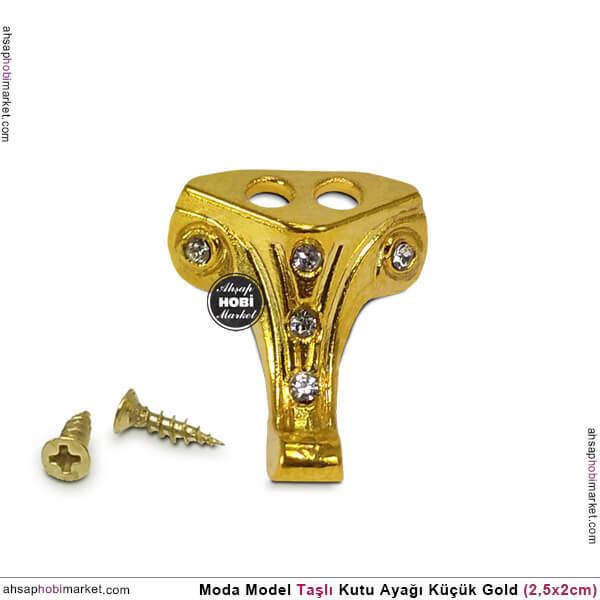 Metal Taşlı Kutu Ayağı Moda Model Gold (2,5x2 cm) Vida Hediye - 1
