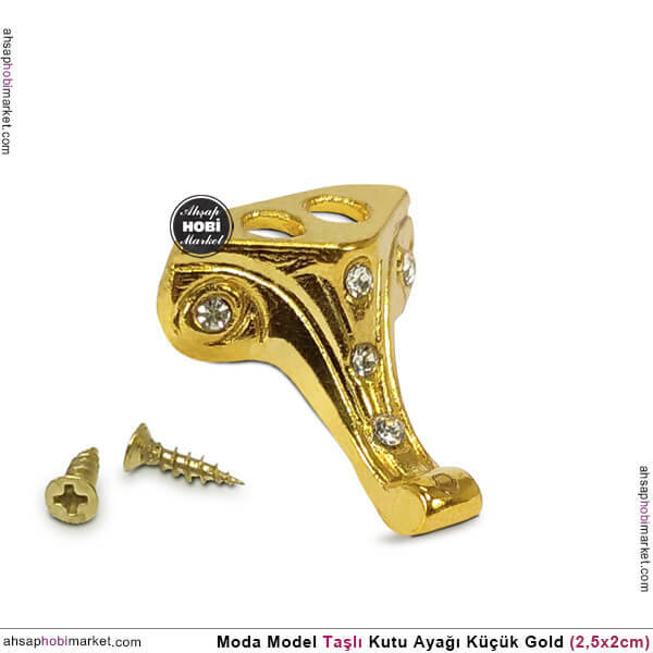 Metal Taşlı Kutu Ayağı Moda Model Gold (2,5x2 cm) Vida Hediye - 2