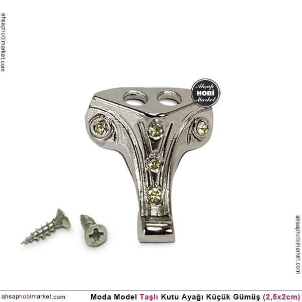 Metal Taşlı Kutu Ayağı Moda Model Gümüş (2,5x2 cm) Vida Hediye - 1