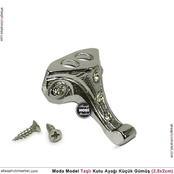 Metal Taşlı Kutu Ayağı Moda Model Gümüş (2,5x2 cm) Vida Hediye - 2