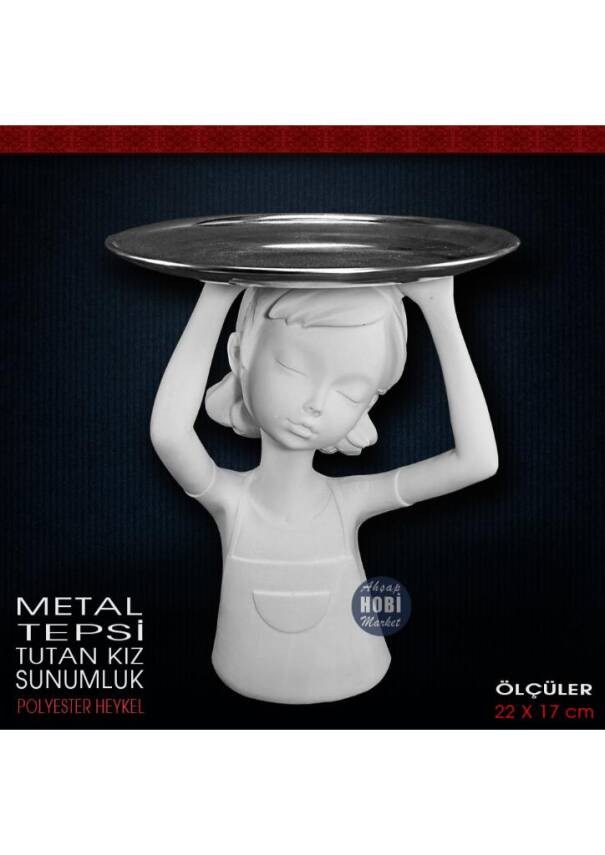 Metal Tepsi Tutan Kız Sunumluk (22x17 cm) Ham Polyester - 1