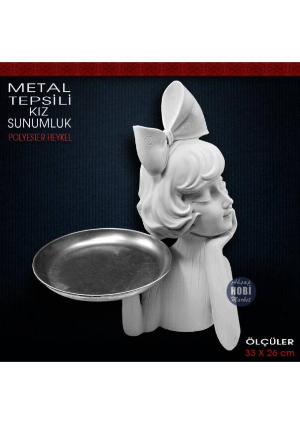 Metal Tepsili Kız Sunumluk (32x26 cm) Ham Polyester - 1