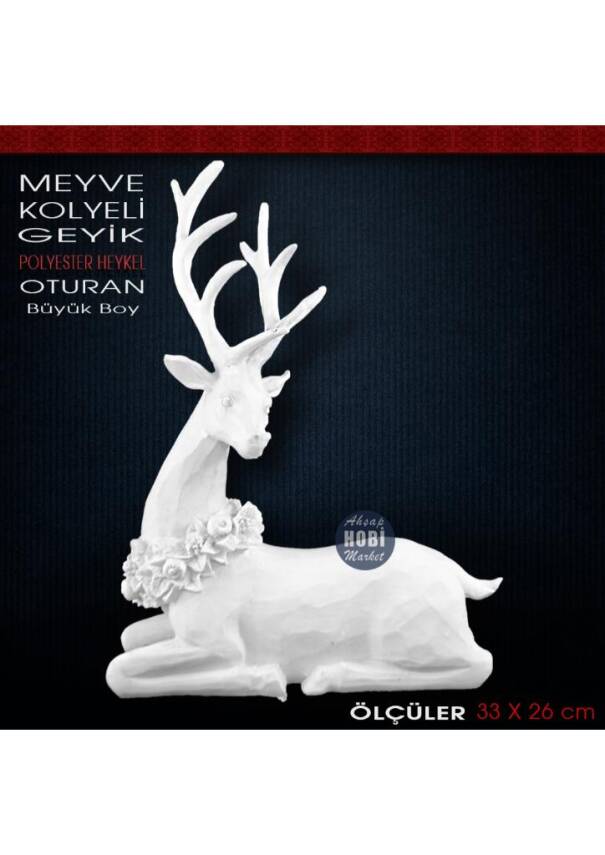 Meyve Kolyeli Geyik Biblo Oturan (33x26 cm) Ham Polyester - 1