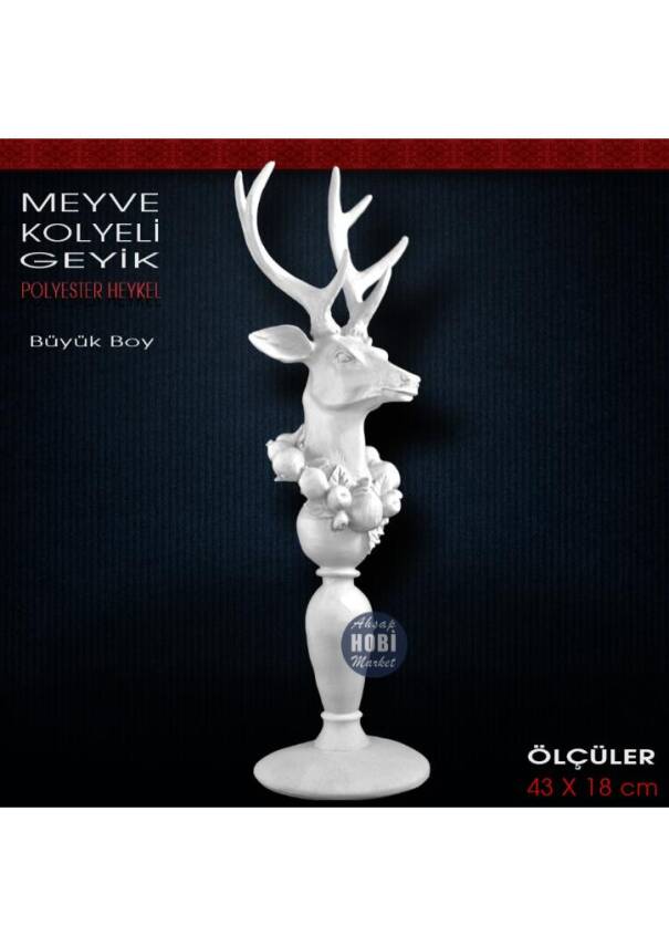 Meyve Kolyeli Geyik Biblo Uzun (43x18 cm) Ham Polyester - 1