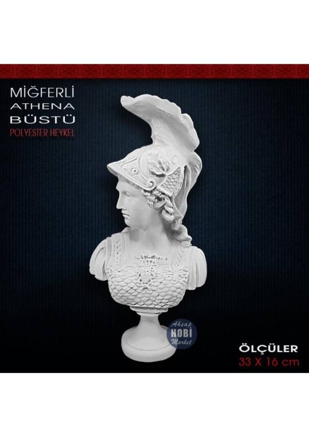 Miğferli Athena Büstü Heykeli (33x16 cm) Ham Polyester - 1