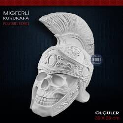 Miğferli Kurukafa Heykeli (30x28 cm) Ham Polyester - Tual Hobi Sanat