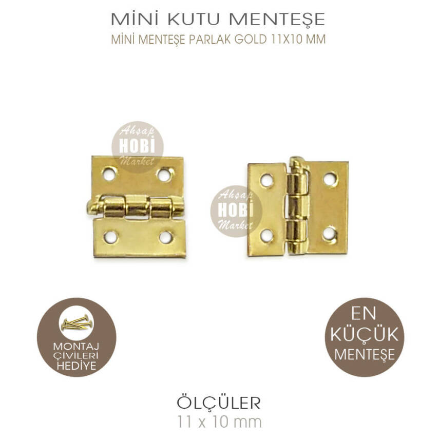 Mini Menteşe En Küçük Boy (11x10 mm) Parlak Gold - 1