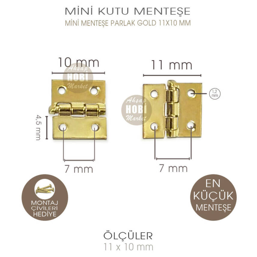 Mini Menteşe En Küçük Boy (11x10 mm) Parlak Gold - 2