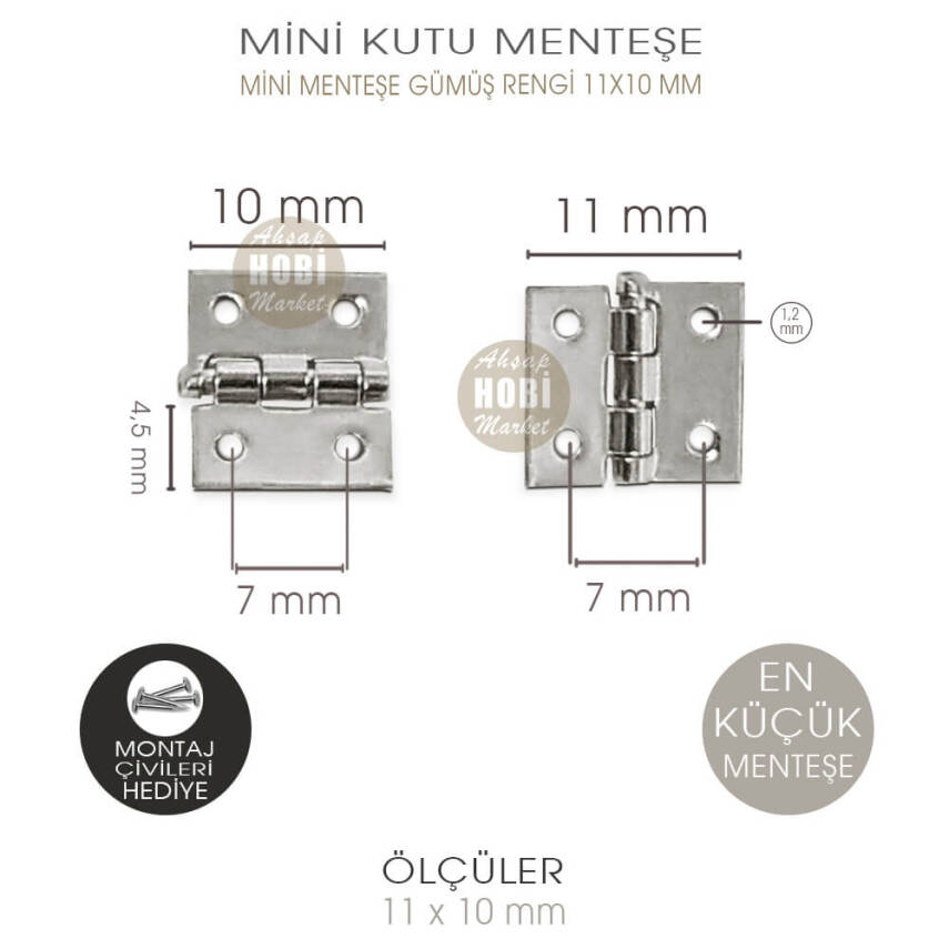 Mini Menteşe En Küçük Boy (11x10 mm) Parlak Gümüş - 2