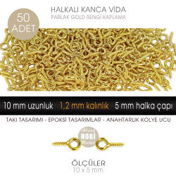 Minik Kanca Vida 50 Adet Takı Epoksi Tasarımı (10x5 mm) Parlak Gold - Tual Hobi Sanat