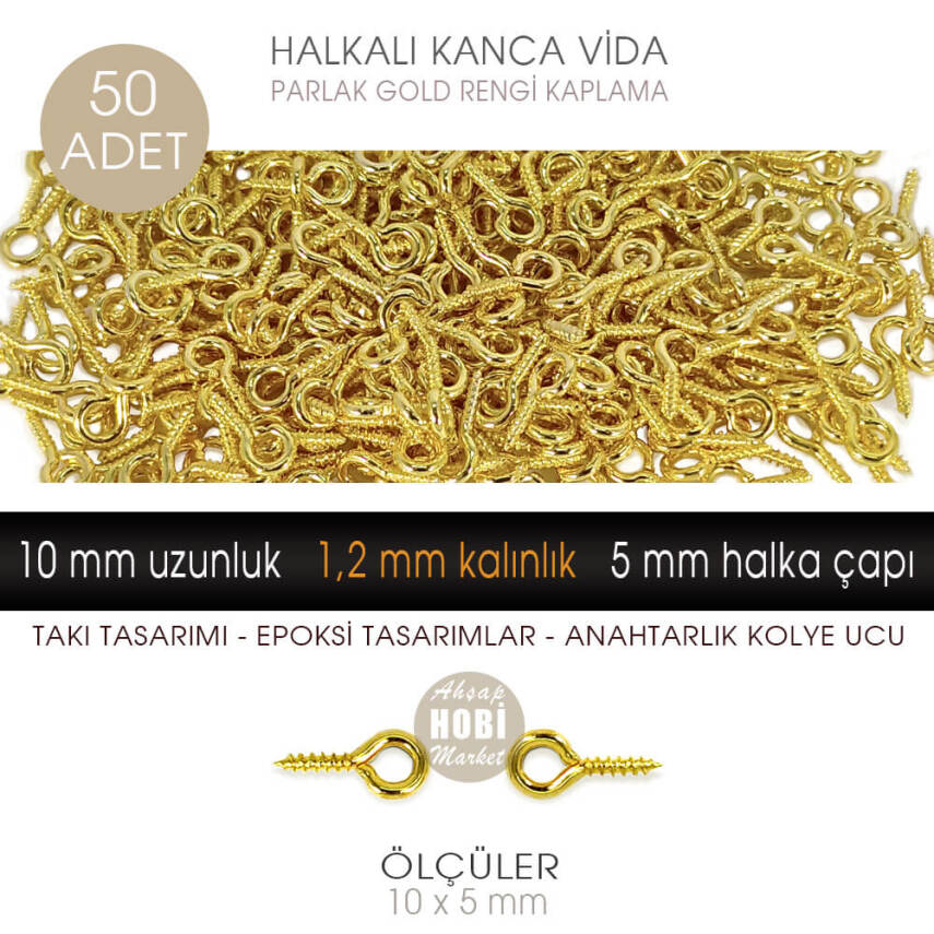 Minik Kanca Vida 50 Adet Takı Epoksi Tasarımı (10x5 mm) Parlak Gold - 1