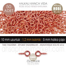 Minik Kanca Vida 50 Adet Takı Epoksi Tasarımı (10x5 mm) Rose Gold - Tual Hobi Sanat