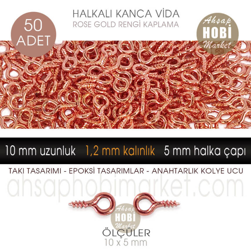 Minik Kanca Vida 50 Adet Takı Epoksi Tasarımı (10x5 mm) Rose Gold - 1