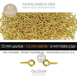 Minik Kanca Vida 50 Adet Takı Epoksi Tasarımı (12x6 mm) Parlak Gold - Tual Hobi Sanat