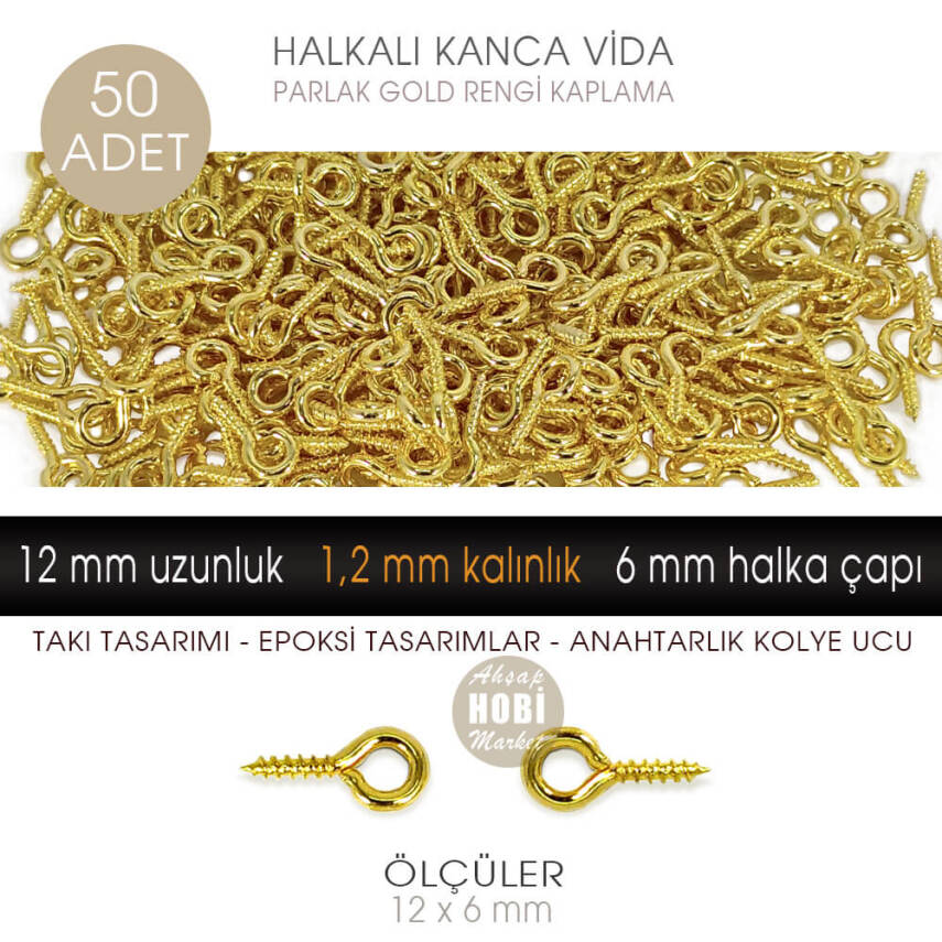 Minik Kanca Vida 50 Adet Takı Epoksi Tasarımı (12x6 mm) Parlak Gold - 1