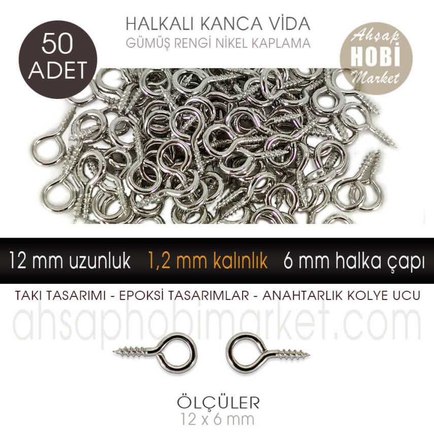 Minik Kanca Vida 50 Adet Takı Epoksi Tasarımı (12x6 mm) Parlak Gumus - 1