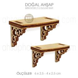 Minyatür 2'li Duvar Rafı (2 Boy) Doğal Ağaç - Tual Hobi Craft İst