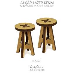 Minyatür 2'li Tabure Büyük (3,5x2,5 cm) Ahşap Lazer Kesim - Tual Hobi Sanat