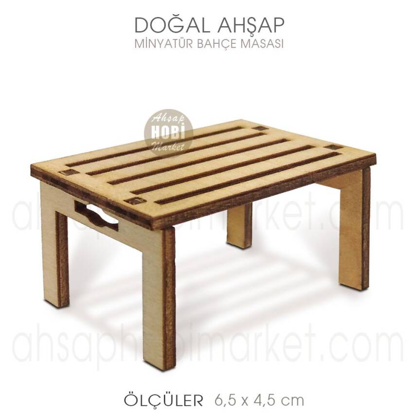 Minyatür Bahçe Masası (7x4,5 cm) Doğal Ağaç - 2