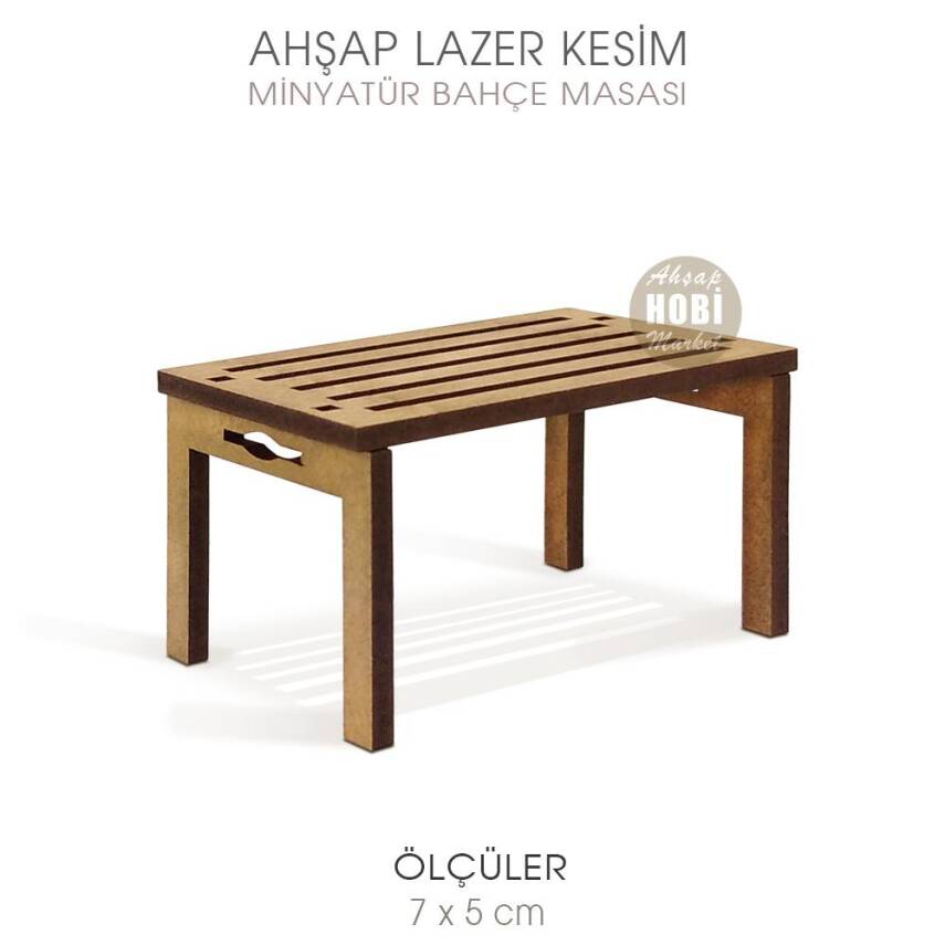Minyatür Bahçe Masası (7x5 cm) Ahşap Lazer Kesim - 1