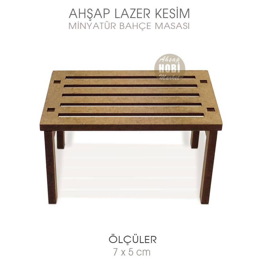 Minyatür Bahçe Masası (7x5 cm) Ahşap Lazer Kesim - 2