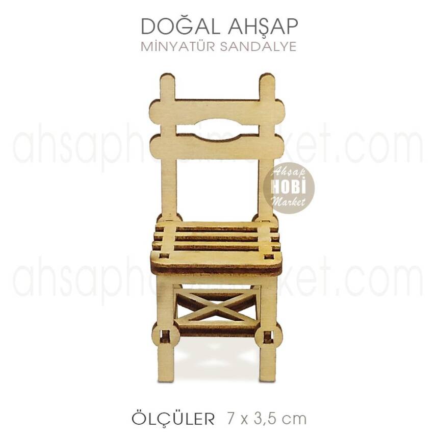 Minyatür Bahçe Sandalyesi (7x3,5 cm) Doğal Ağaç - 1