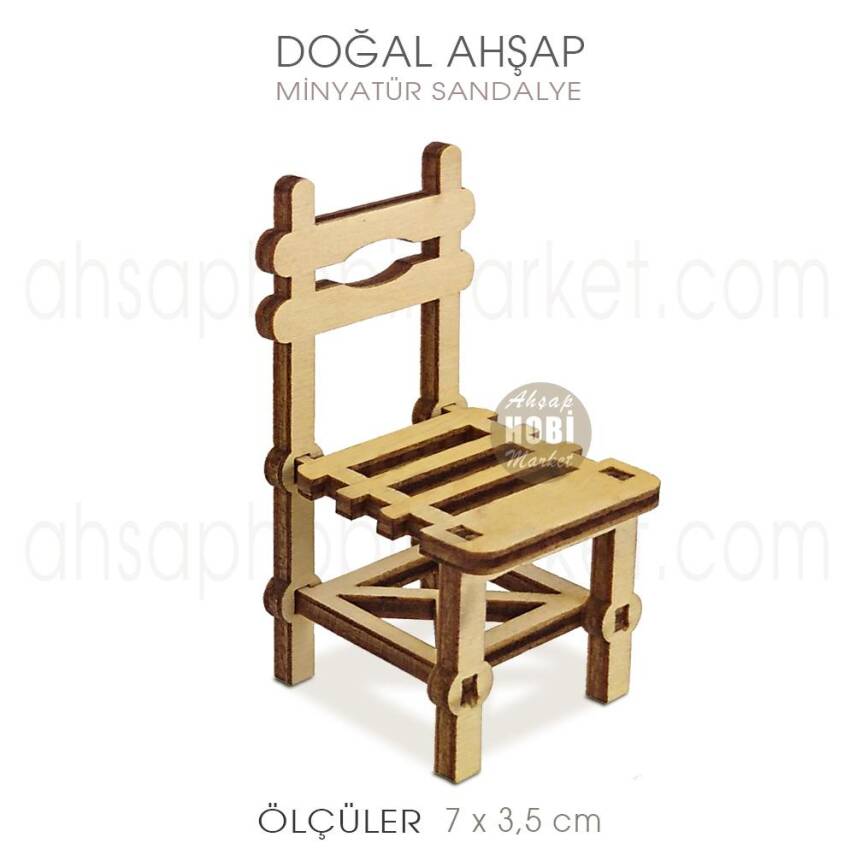 Minyatür Bahçe Sandalyesi (7x3,5 cm) Doğal Ağaç - 2
