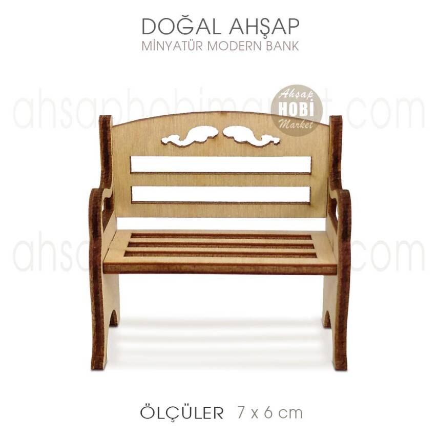 Minyatür Bank Modern (7x6 cm) Doğal Ağaç - 1