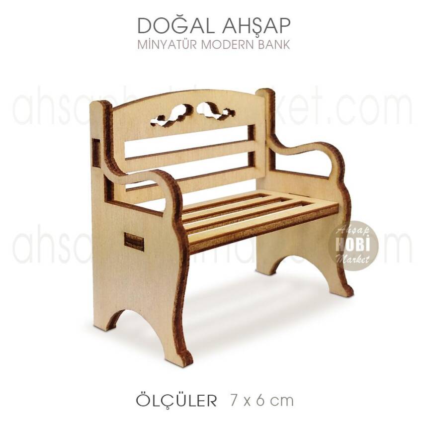 Minyatür Bank Modern (7x6 cm) Doğal Ağaç - 2