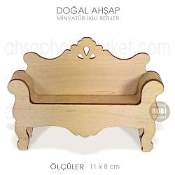 Minyatür Berjer Koltuk İkili (11x8 cm) Doğal Ağaç - Tual Hobi Craft İst