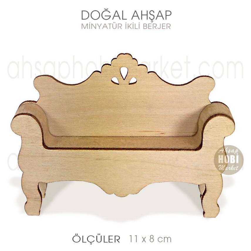 Minyatür Berjer Koltuk İkili (11x8 cm) Doğal Ağaç - 1