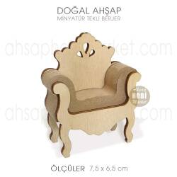 Minyatür Berjer Koltuk Tekli (7,5x6,5 cm) Doğal Ağaç - Tual Hobi Craft İst (1)