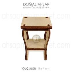 Minyatür Kare Sehpa (5x4 cm) Doğal Ağaç - Tual Hobi Craft İst