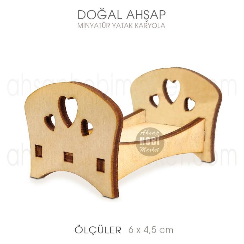 Minyatür Karyola (6x4,5 cm) Doğal Ahşap - 1