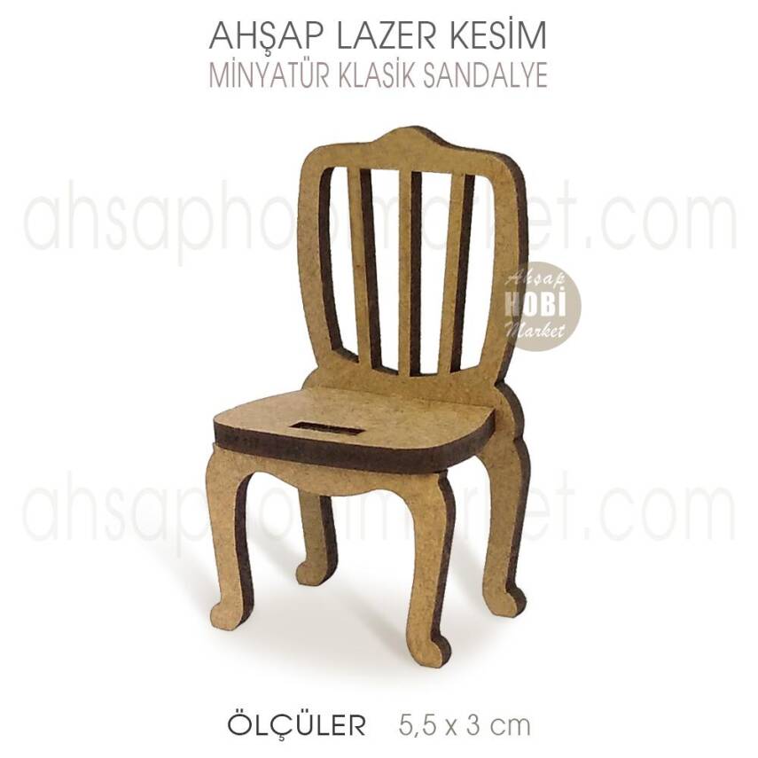 Minyatür Klasik Sandalye (5,5x3 cm) Ahşap Lazer Kesim - 2