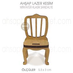 Minyatür Klasik Sandalye (5,5x3 cm) Ahşap Lazer Kesim - Tual Hobi Sanat