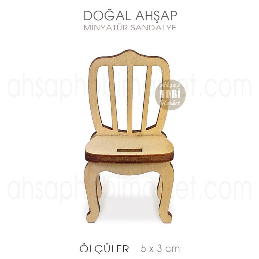 Minyatür Klasik Sandalye (5,5x3 cm) Doğal Ağaç - 1