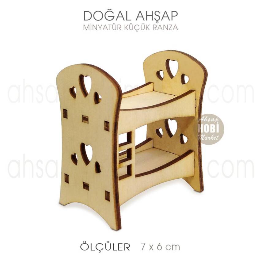 Minyatür Küçük Ranza (7x6 cm) Doğal Ahşap - 1