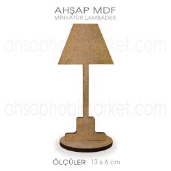 Minyatür Lambader Abajur (13x6 cm) Ham Ahşap - Tual Hobi Sanat