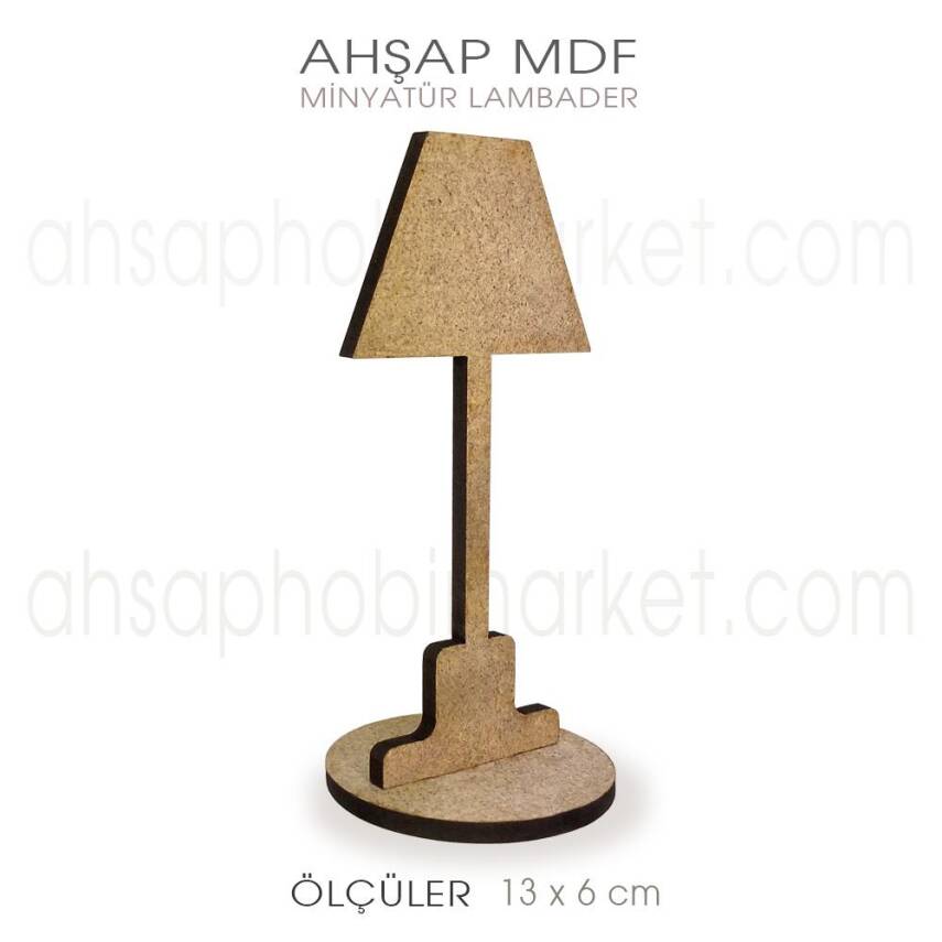 Minyatür Lambader Abajur (13x6 cm) Ham Ahşap - 2
