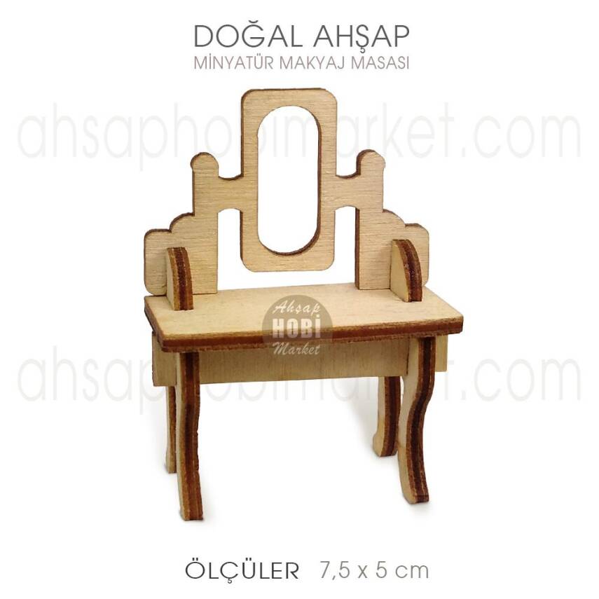 Minyatür Makyaj Masası (7,5x5 cm) Doğal Ağaç - 1