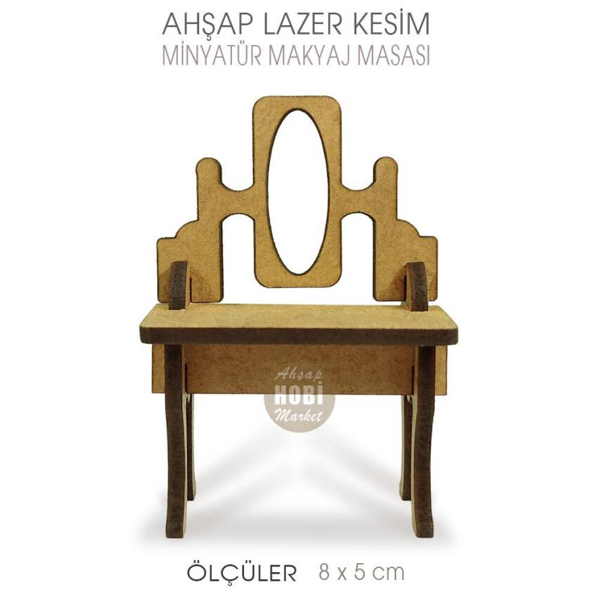 Minyatür Makyaj Masası (8x5 cm) Ahşap Lazer Kesim - 1