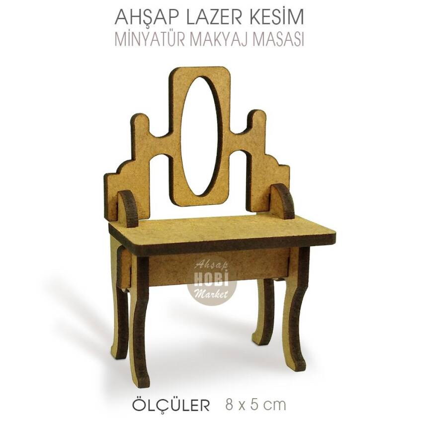 Minyatür Makyaj Masası (8x5 cm) Ahşap Lazer Kesim - 2