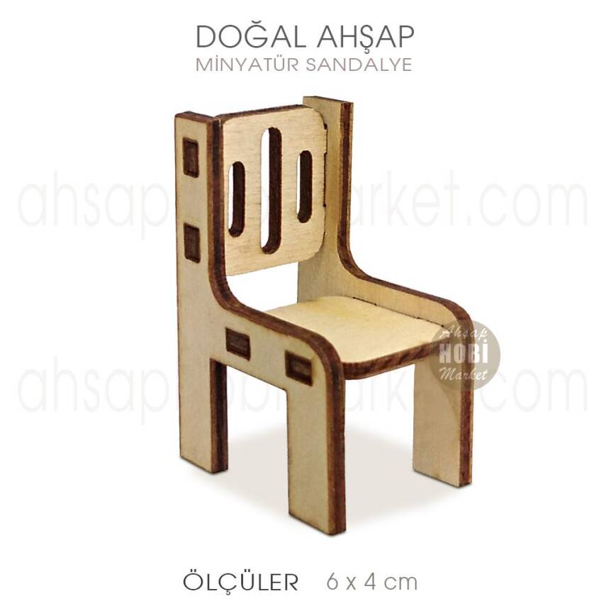 Minyatür Modern Sandalye (6x4 cm) Doğal Ağaç - 1