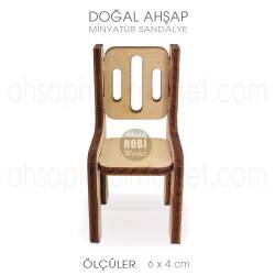 Minyatür Modern Sandalye (6x4 cm) Doğal Ağaç - Tual Hobi Sanat (1)