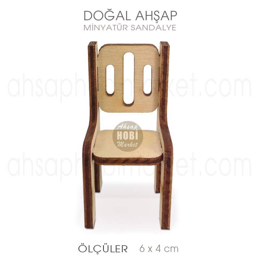 Minyatür Modern Sandalye (6x4 cm) Doğal Ağaç - 2