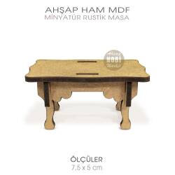 Minyatür Rustik Yemek Masası (7,5x5 cm) Ham Mdf - Tual Hobi Sanat