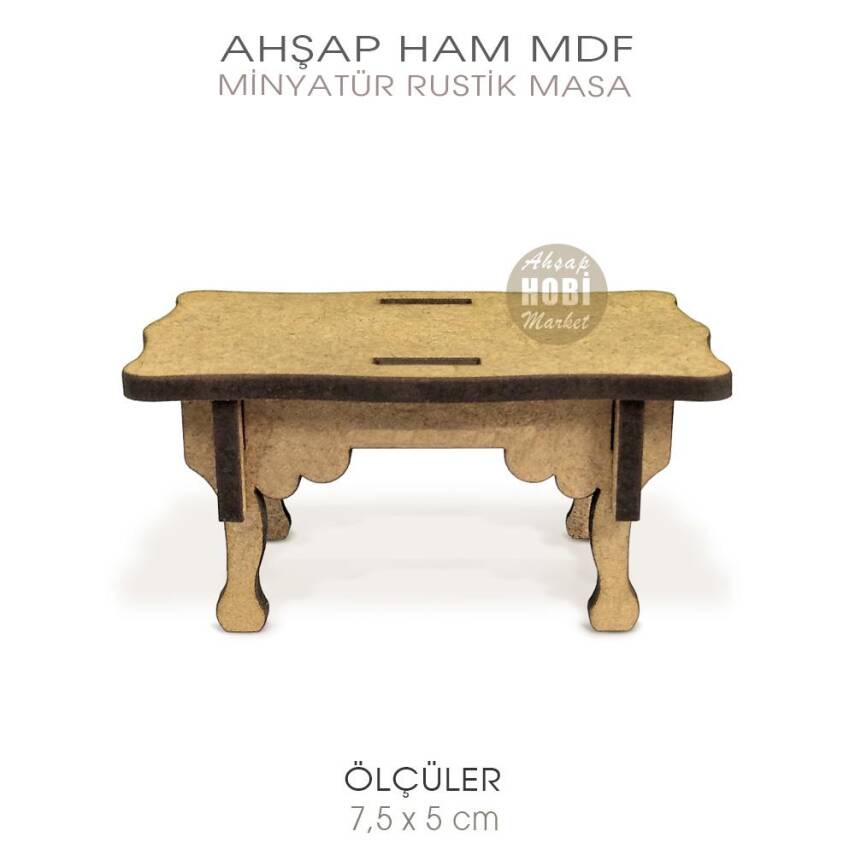 Minyatür Rustik Yemek Masası (7,5x5 cm) Ham Mdf - 1