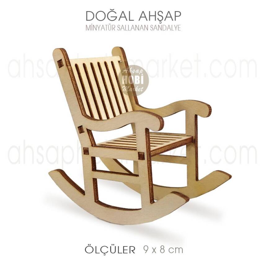Minyatür Sallanan Sandalye (9x8 cm) Doğal Ağaç - 1